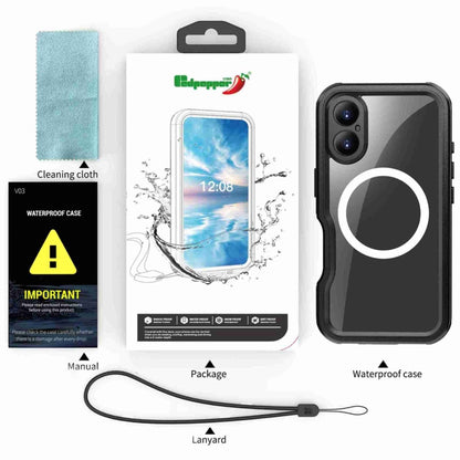 For iPhone 16 RedPepper IP68 Waterproof Triple-proof MagSafe Phone Case(Black) - iPhone 16 Cases by RedPepper | Online Shopping South Africa | PMC Jewellery | Buy Now Pay Later Mobicred