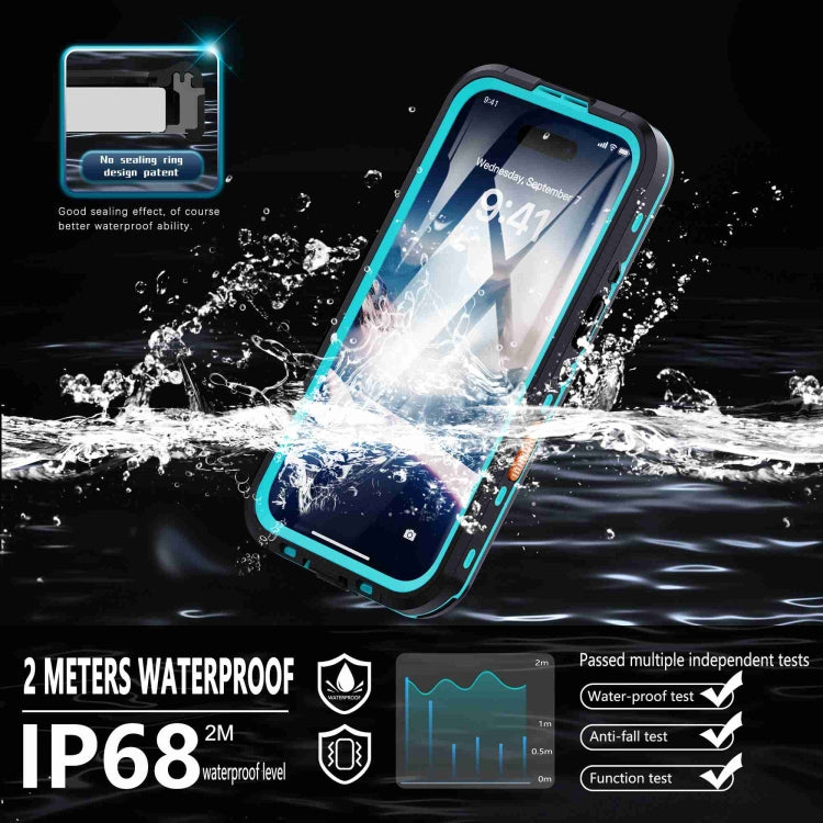 For iPhone 16 RedPepper Transparent Dot IP68 Waterproof Triple-proof Phone Case(Black Blue) - iPhone 16 Cases by RedPepper | Online Shopping South Africa | PMC Jewellery | Buy Now Pay Later Mobicred