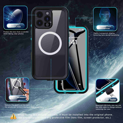 For iPhone 16 Pro Max RedPepper Transparent Dot IP68 Waterproof Triple-proof MagSafe Phone Case(Black Blue) - iPhone 16 Pro Max Cases by RedPepper | Online Shopping South Africa | PMC Jewellery | Buy Now Pay Later Mobicred