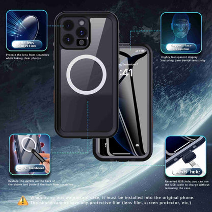 For iPhone 16 Pro Max RedPepper Transparent Dot IP68 Waterproof Triple-proof MagSafe Phone Case(Black Dark Grey) - iPhone 16 Pro Max Cases by RedPepper | Online Shopping South Africa | PMC Jewellery | Buy Now Pay Later Mobicred