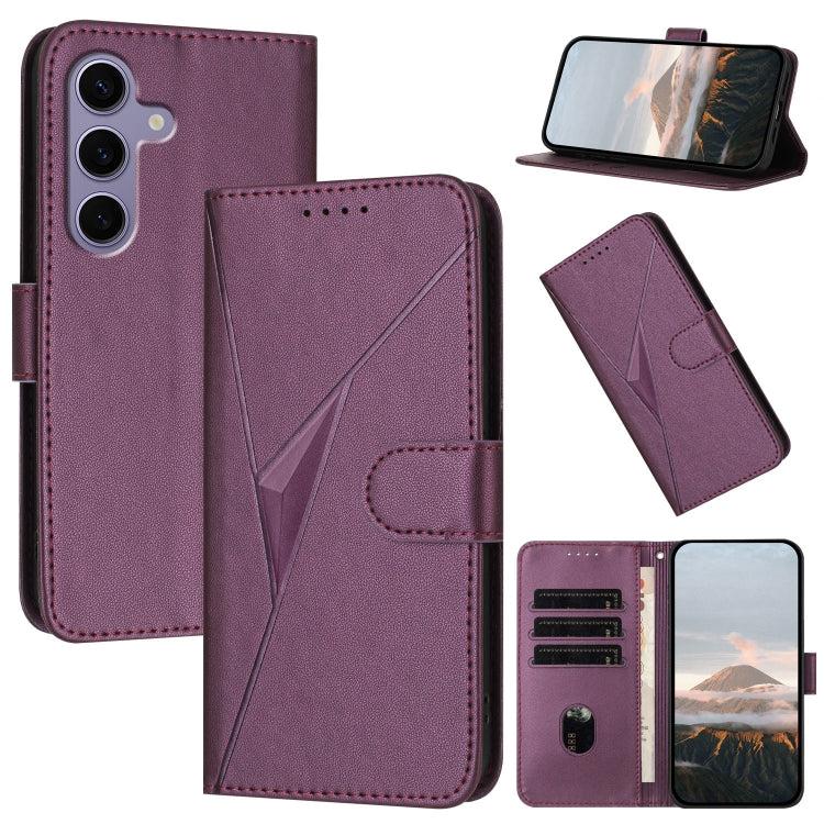 For Samsung Galaxy S25 5G Triangle Pattern Buckle Clasp Leather Phone Case(Dark Purple) - Galaxy S25 5G Cases by PMC Jewellery | Online Shopping South Africa | PMC Jewellery | Buy Now Pay Later Mobicred