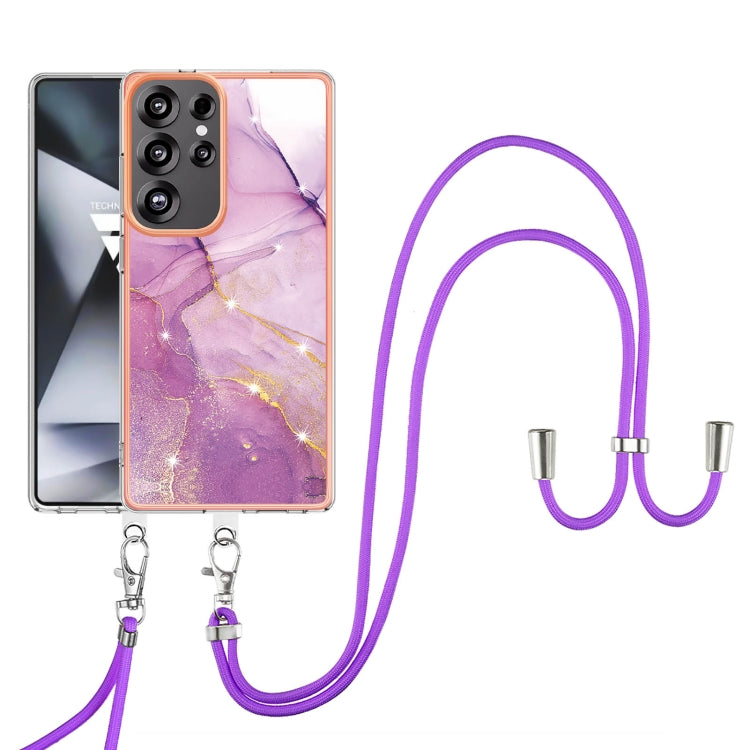 For Samsung Galaxy S25 Ultra 5G Electroplating Marble Dual-side IMD Phone Case with Lanyard(Purple 001) - Galaxy S25 Ultra 5G Cases by PMC Jewellery | Online Shopping South Africa | PMC Jewellery | Buy Now Pay Later Mobicred