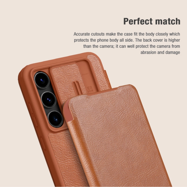 For Samsung Galaxy S24 FE 5G NILLKIN QIN Series Pro Sliding Camera Cover Design Leather Phone Case(Brown) - Galaxy S24 FE 5G Cases by NILLKIN | Online Shopping South Africa | PMC Jewellery | Buy Now Pay Later Mobicred