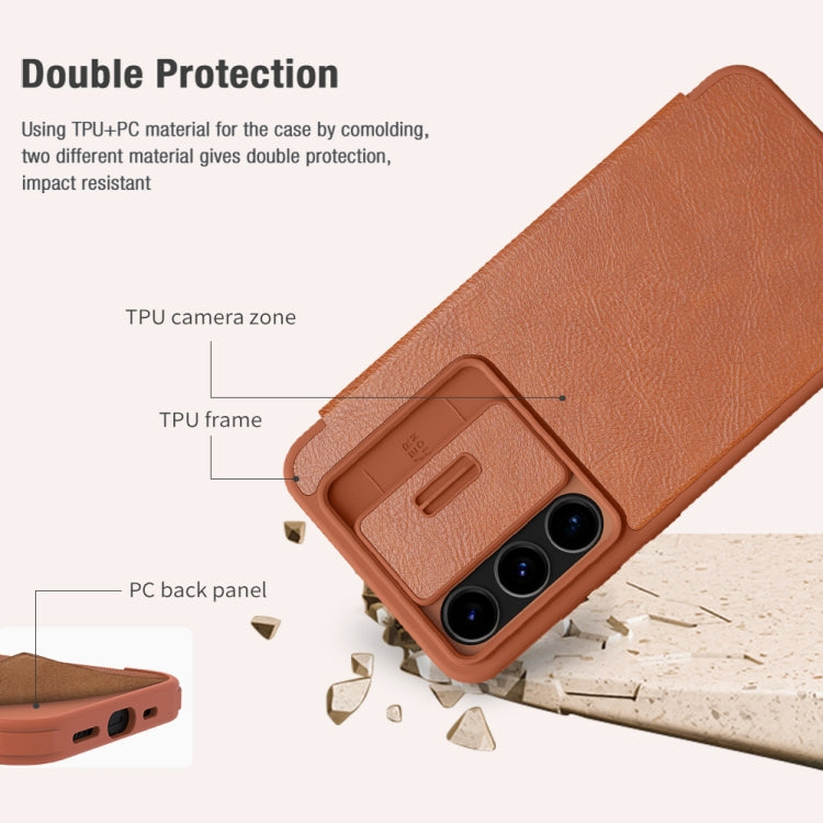 For Samsung Galaxy S24 FE 5G NILLKIN QIN Series Pro Sliding Camera Cover Design Leather Phone Case(Brown) - Galaxy S24 FE 5G Cases by NILLKIN | Online Shopping South Africa | PMC Jewellery | Buy Now Pay Later Mobicred