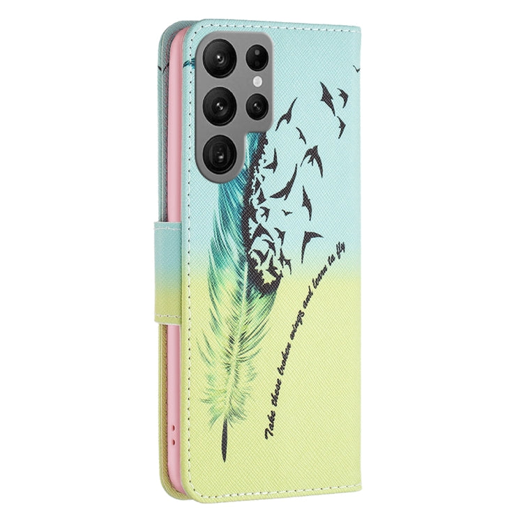 For Samsung Galaxy S25 Ultra 5G Colored Drawing Pattern Leather Phone Case(Feather) - Galaxy S25 Ultra 5G Cases by PMC Jewellery | Online Shopping South Africa | PMC Jewellery | Buy Now Pay Later Mobicred