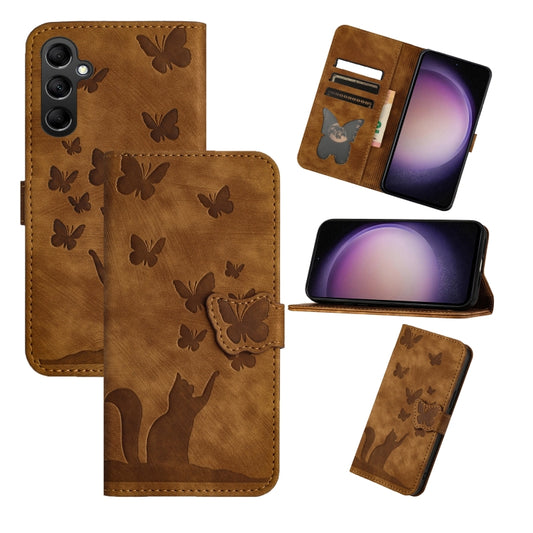 For Samsung Galaxy S25 5G Butterfly Cat Embossing Flip Leather Phone Case(Brown) - Galaxy S25 5G Cases by PMC Jewellery | Online Shopping South Africa | PMC Jewellery | Buy Now Pay Later Mobicred