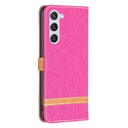 For Samsung Galaxy S25 5G Color Block Denim Texture Leather Phone Case(Rose Red) - Galaxy S25 5G Cases by PMC Jewellery | Online Shopping South Africa | PMC Jewellery | Buy Now Pay Later Mobicred