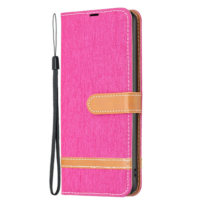 For Samsung Galaxy S25+ 5G Color Block Denim Texture Leather Phone Case(Rose Red) - Galaxy S25+ 5G Cases by PMC Jewellery | Online Shopping South Africa | PMC Jewellery | Buy Now Pay Later Mobicred