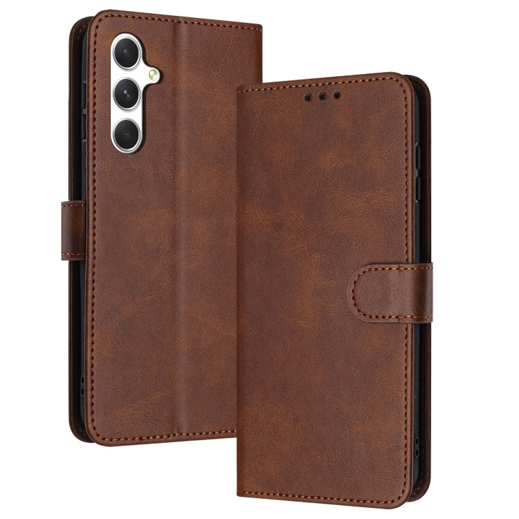 For Samsung Galaxy S25 / S24 5G Solid Calf Texture Flip Leather Phone Case(Brown) - Galaxy S25 5G Cases by PMC Jewellery | Online Shopping South Africa | PMC Jewellery | Buy Now Pay Later Mobicred