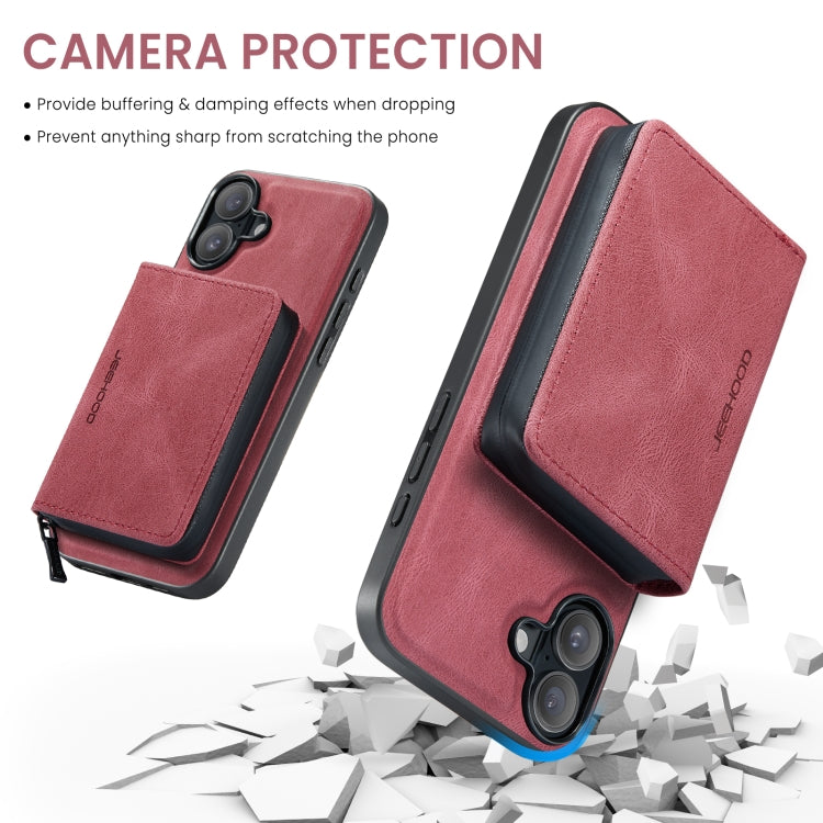 For iPhone 16 Plus JEEHOOD J02 Magnetic Zipper Horizontal Flip Leather Phone Case(Red) - iPhone 16 Plus Cases by JEEHOOD | Online Shopping South Africa | PMC Jewellery | Buy Now Pay Later Mobicred