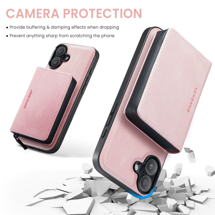 For iPhone 16 JEEHOOD J02 Magnetic Zipper Horizontal Flip Leather Phone Case(Pink) - iPhone 16 Cases by JEEHOOD | Online Shopping South Africa | PMC Jewellery | Buy Now Pay Later Mobicred