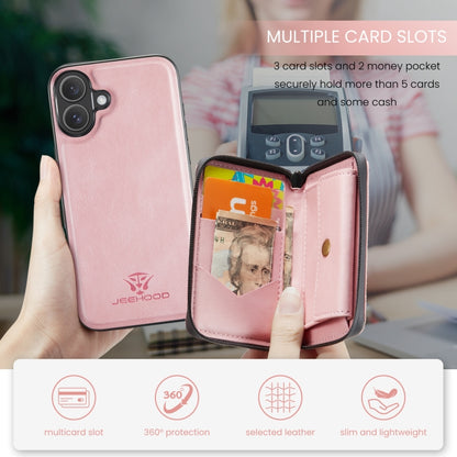 For iPhone 16 JEEHOOD J02 Magnetic Zipper Horizontal Flip Leather Phone Case(Pink) - iPhone 16 Cases by JEEHOOD | Online Shopping South Africa | PMC Jewellery | Buy Now Pay Later Mobicred