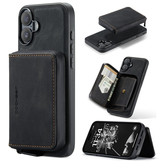 For iPhone 16 JEEHOOD J02 Magnetic Zipper Horizontal Flip Leather Phone Case(Black) - iPhone 16 Cases by JEEHOOD | Online Shopping South Africa | PMC Jewellery | Buy Now Pay Later Mobicred