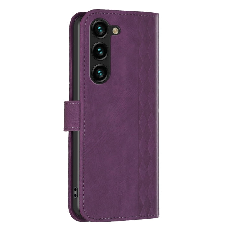 For Samsung Galaxy S25+ 5G Plaid Embossed Leather Phone Case(Purple) - Galaxy S25+ 5G Cases by PMC Jewellery | Online Shopping South Africa | PMC Jewellery | Buy Now Pay Later Mobicred