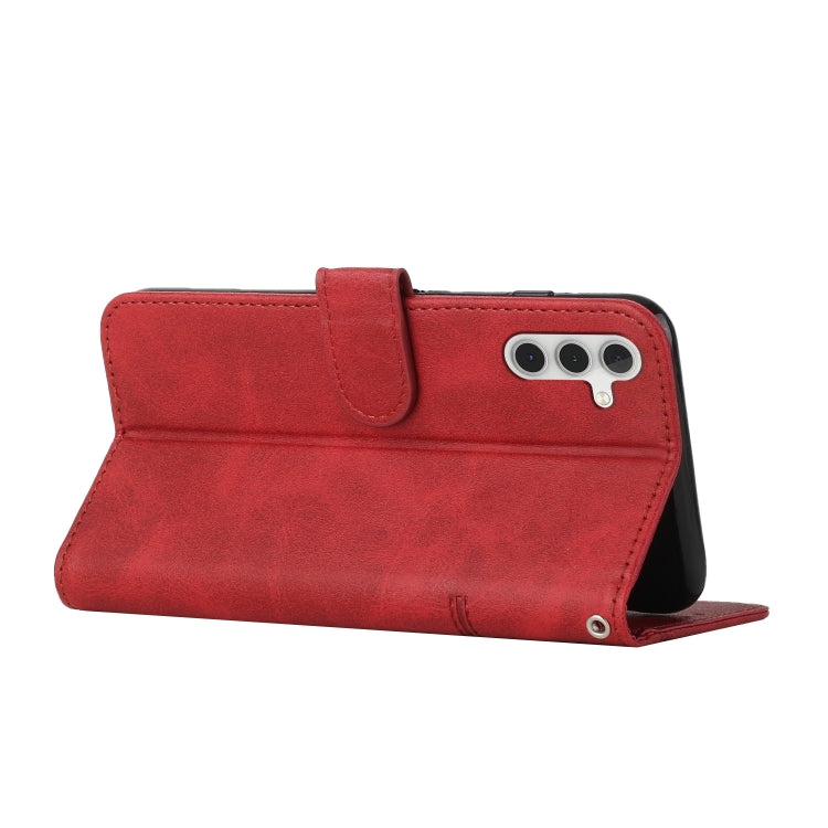 For Samsung Galaxy S25 / S24 5G Stitching Calf Texture Buckle Leather Phone Case(Red) - Galaxy S25 5G Cases by PMC Jewellery | Online Shopping South Africa | PMC Jewellery | Buy Now Pay Later Mobicred