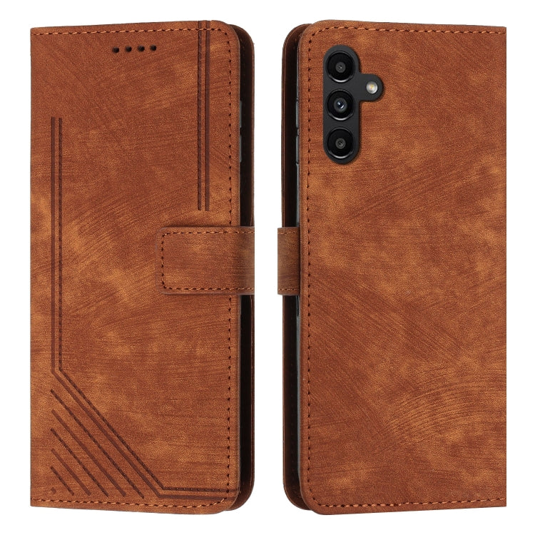 For Samsung Galaxy S25 / S24 5G Skin Feel Stripe Pattern Leather Phone Case with Long Lanyard(Brown) - Galaxy S25 5G Cases by PMC Jewellery | Online Shopping South Africa | PMC Jewellery | Buy Now Pay Later Mobicred