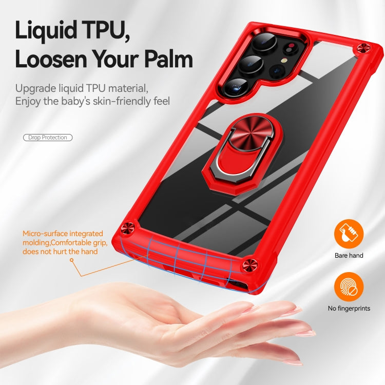 For Samsung Galaxy S25 Ultra 5G TPU + PC Lens Protection Phone Case with Ring Holder(Red) - Galaxy S25 Ultra 5G Cases by PMC Jewellery | Online Shopping South Africa | PMC Jewellery | Buy Now Pay Later Mobicred