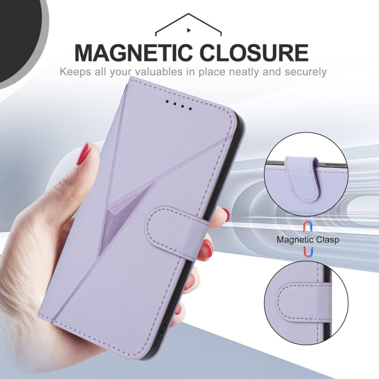 For Huawei Pura 70 Pro / Pura 70 Ultra Triangle Pattern Buckle Clasp Leather Phone Case(Light Purple) - Huawei Cases by PMC Jewellery | Online Shopping South Africa | PMC Jewellery | Buy Now Pay Later Mobicred