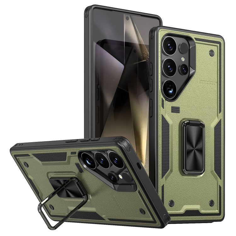 For Samsung Galaxy S25 Ultra 5G Ring Holder PC Hybrid TPU Phone Case(Olive Green) - Galaxy S25 Ultra 5G Cases by PMC Jewellery | Online Shopping South Africa | PMC Jewellery | Buy Now Pay Later Mobicred