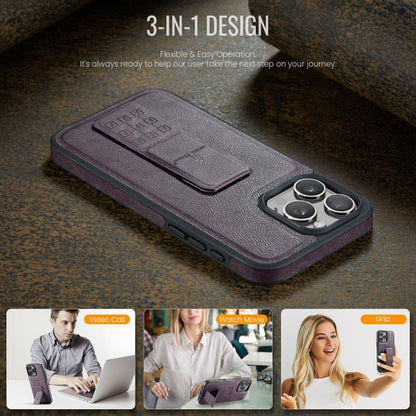 For iPhone 16 Pro Max Fierre Shann Oil Wax Cow Leather Holder Back Phone Case(Purple) - iPhone 16 Pro Max Cases by FIERRE SHANN | Online Shopping South Africa | PMC Jewellery | Buy Now Pay Later Mobicred