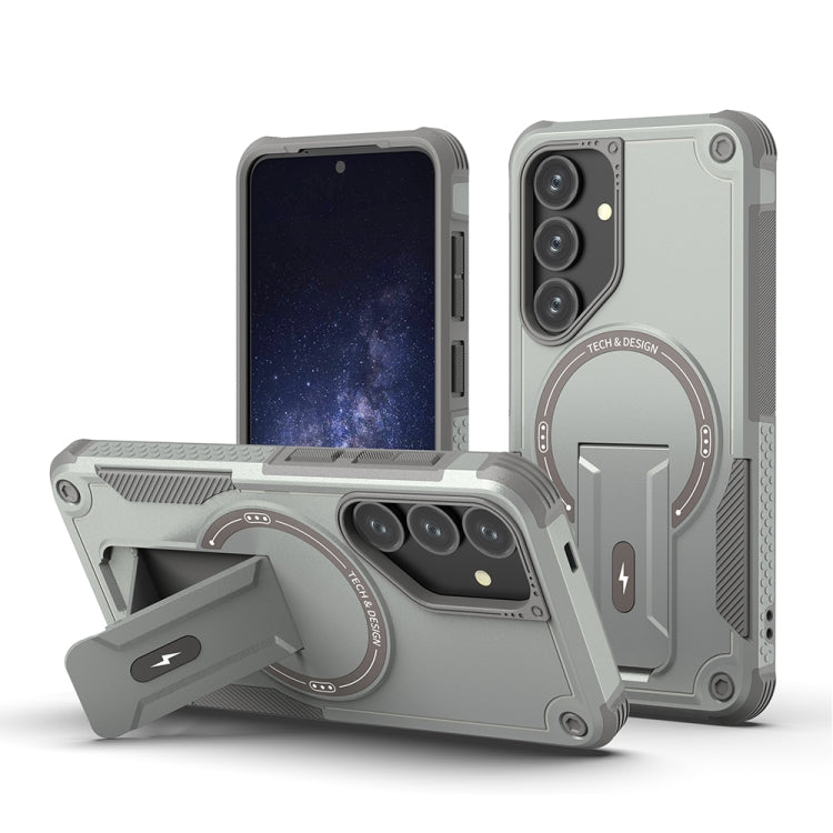 For Samsung Galaxy S24+ 5G / S25+ 5G Armor MagSafe Holder PC Hybrid TPU Phone Case(Grey) - Galaxy S25+ 5G Cases by PMC Jewellery | Online Shopping South Africa | PMC Jewellery | Buy Now Pay Later Mobicred