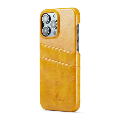 For iPhone 16 Pro Max Fierre Shann Retro Oil Wax Texture Card Slots PU Leather Phone Case(Yellow) - iPhone 16 Pro Max Cases by FIERRE SHANN | Online Shopping South Africa | PMC Jewellery | Buy Now Pay Later Mobicred