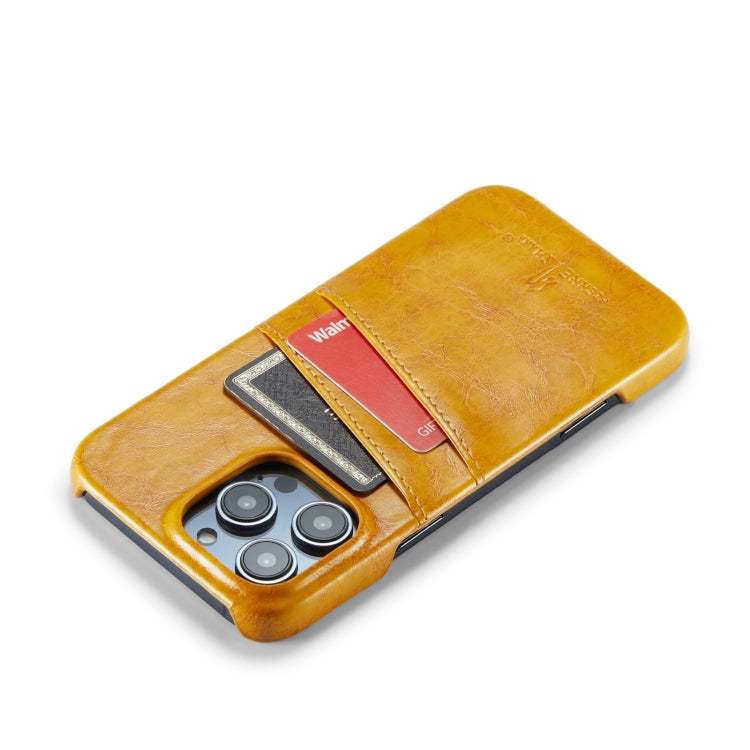 For iPhone 16 Pro Max Fierre Shann Retro Oil Wax Texture Card Slots PU Leather Phone Case(Yellow) - iPhone 16 Pro Max Cases by FIERRE SHANN | Online Shopping South Africa | PMC Jewellery | Buy Now Pay Later Mobicred