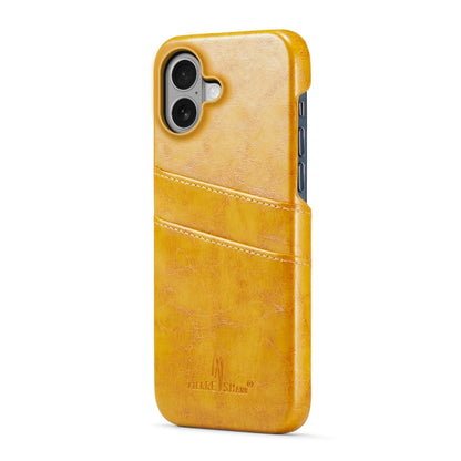 For iPhone 16 Plus Fierre Shann Retro Oil Wax Texture Card Slots PU Leather Phone Case(Yellow) - iPhone 16 Plus Cases by FIERRE SHANN | Online Shopping South Africa | PMC Jewellery | Buy Now Pay Later Mobicred