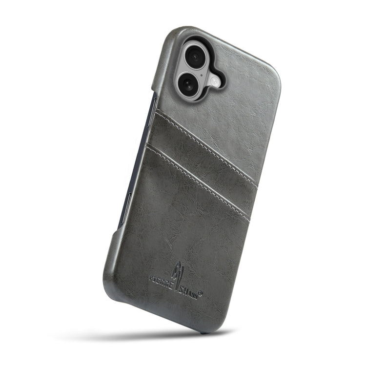 For iPhone 16 Plus Fierre Shann Retro Oil Wax Texture Card Slots PU Leather Phone Case(Grey) - iPhone 16 Plus Cases by FIERRE SHANN | Online Shopping South Africa | PMC Jewellery | Buy Now Pay Later Mobicred