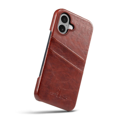 For iPhone 16 Plus Fierre Shann Retro Oil Wax Texture Card Slots PU Leather Phone Case(Brown) - iPhone 16 Plus Cases by FIERRE SHANN | Online Shopping South Africa | PMC Jewellery | Buy Now Pay Later Mobicred