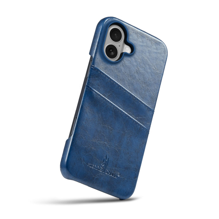 For iPhone 16 Fierre Shann Retro Oil Wax Texture Card Slots PU Leather Phone Case(Blue) - iPhone 16 Cases by FIERRE SHANN | Online Shopping South Africa | PMC Jewellery | Buy Now Pay Later Mobicred