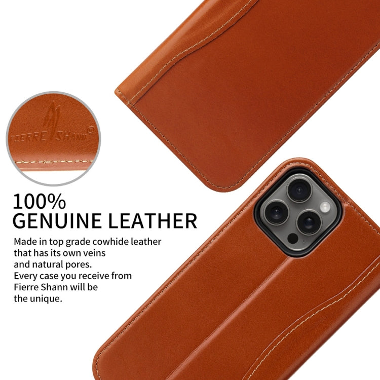 For iPhone 16 Pro Fierre Shann Cowhide Leather Flip Leather Phone Case(Brown) - iPhone 16 Pro Cases by FIERRE SHANN | Online Shopping South Africa | PMC Jewellery | Buy Now Pay Later Mobicred