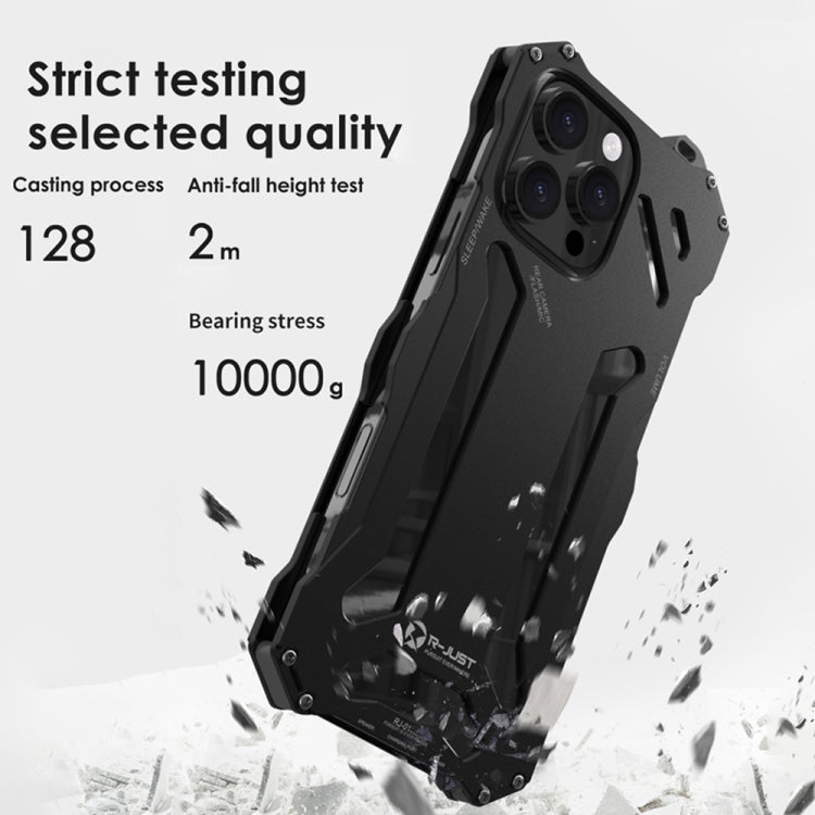 For iPhone 16 R-JUST RJ-17 Shockproof Armor Hollow Metal Phone Case(Black) - iPhone 16 Cases by R-JUST | Online Shopping South Africa | PMC Jewellery | Buy Now Pay Later Mobicred