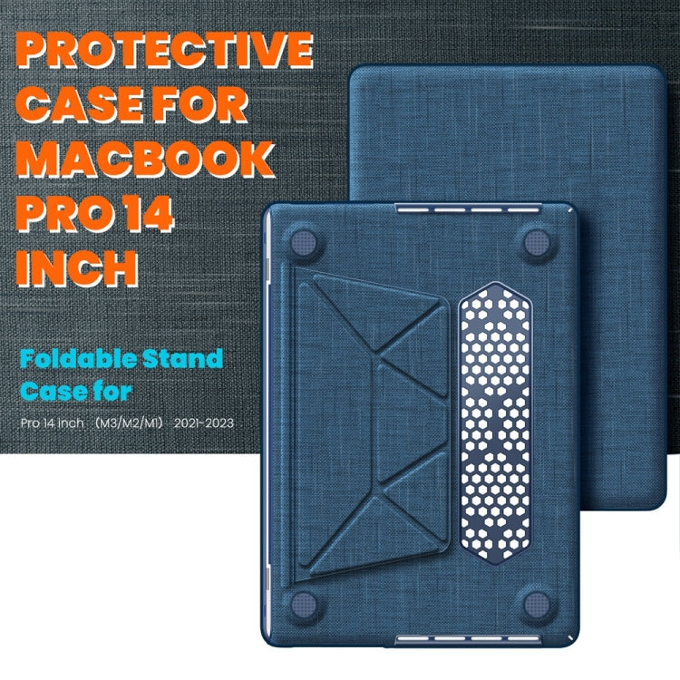 For MacBook Pro 14 inch A2918 / A2992 Fabric Magnetic Holder Laptop Protective Case(Navy Blue) - MacBook Pro Cases by PMC Jewellery | Online Shopping South Africa | PMC Jewellery | Buy Now Pay Later Mobicred