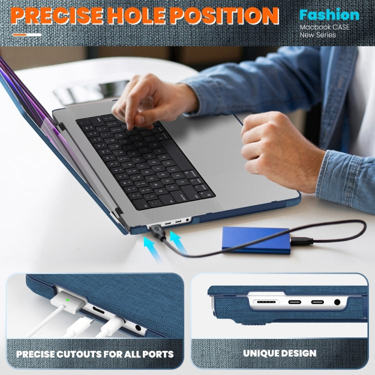 For MacBook Pro 14 inch A2918 / A2992 Fabric Magnetic Holder Laptop Protective Case(Navy Blue) - MacBook Pro Cases by PMC Jewellery | Online Shopping South Africa | PMC Jewellery | Buy Now Pay Later Mobicred