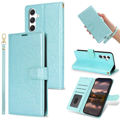 For Samsung Galaxy S25 5G Peony Flowers Imprint Leather Phone Case(Sky Blue) - Galaxy S25 5G Cases by PMC Jewellery | Online Shopping South Africa | PMC Jewellery | Buy Now Pay Later Mobicred