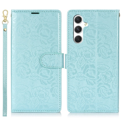 For Samsung Galaxy S25+ 5G Peony Flowers Imprint Leather Phone Case(Sky Blue) - Galaxy S25+ 5G Cases by PMC Jewellery | Online Shopping South Africa | PMC Jewellery | Buy Now Pay Later Mobicred