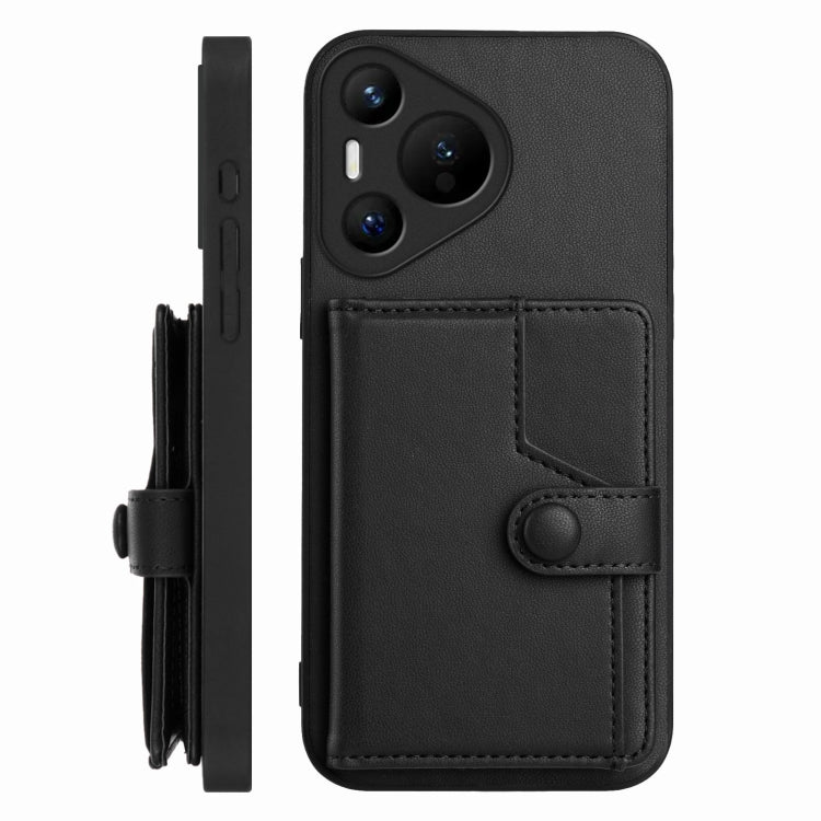 For Huawei Pura 70 Button Card Bag RFID Anti-theft Phone Case(Black) - Huawei Cases by PMC Jewellery | Online Shopping South Africa | PMC Jewellery | Buy Now Pay Later Mobicred