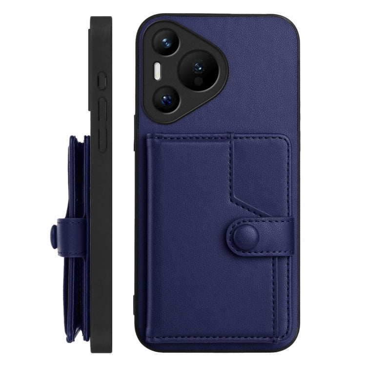 For Huawei Pura 70 Button Card Bag RFID Anti-theft Phone Case(Blue) - Huawei Cases by PMC Jewellery | Online Shopping South Africa | PMC Jewellery | Buy Now Pay Later Mobicred