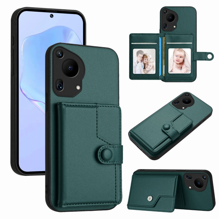 For Huawei Pura 70 Ultra Button Card Bag RFID Anti-theft Phone Case(Green) - Huawei Cases by PMC Jewellery | Online Shopping South Africa | PMC Jewellery | Buy Now Pay Later Mobicred