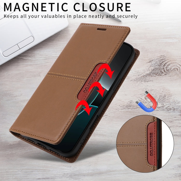 For iPhone 16 Pro GQUTROBE G01 RFID Anti-theft Leather Phone Case(Brown) - iPhone 16 Pro Cases by GQUTROBE | Online Shopping South Africa | PMC Jewellery | Buy Now Pay Later Mobicred