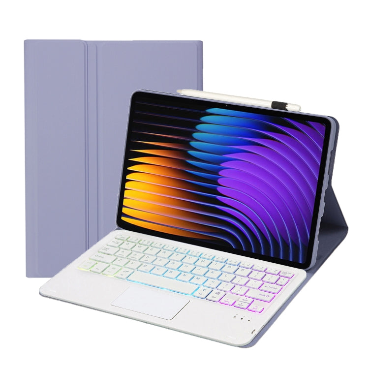 For Xiaomi Pad 7 / 7 Pro 11.2 inch A0N13-AS Ultra-thin Detachable Backlight Bluetooth Keyboard Leather Tablet Case with Touchpad(Lavender White) - Others Keyboard by PMC Jewellery | Online Shopping South Africa | PMC Jewellery | Buy Now Pay Later Mobicred