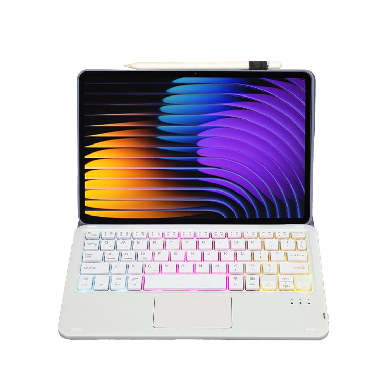 For Xiaomi Pad 7 / 7 Pro 11.2 inch A0N13-AS Ultra-thin Detachable Backlight Bluetooth Keyboard Leather Tablet Case with Touchpad(Lavender White) - Others Keyboard by PMC Jewellery | Online Shopping South Africa | PMC Jewellery | Buy Now Pay Later Mobicred