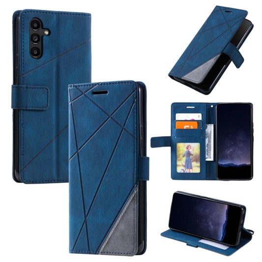 For Samsung Galaxy S25 5G Skin Feel Splicing Leather Phone Case(Blue) - Galaxy S25 5G Cases by PMC Jewellery | Online Shopping South Africa | PMC Jewellery | Buy Now Pay Later Mobicred