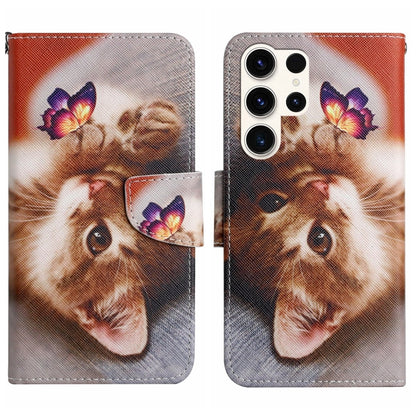 For Samsung Galaxy S25 Ultra 5G Colored Drawing Pattern Leather Phone Case(Butterfly Cat) - Galaxy S25 Ultra 5G Cases by PMC Jewellery | Online Shopping South Africa | PMC Jewellery | Buy Now Pay Later Mobicred