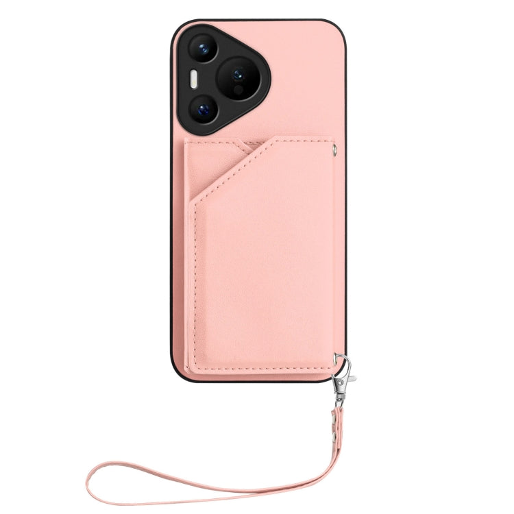 For Huawei Pura 70 Skin Feel Four Card Slots Phone Case with Wrist Strap(Pink) - Huawei Cases by PMC Jewellery | Online Shopping South Africa | PMC Jewellery | Buy Now Pay Later Mobicred