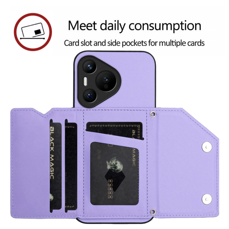 For Huawei Pura 70 Skin Feel Four Card Slots Phone Case with Wrist Strap(Purple) - Huawei Cases by PMC Jewellery | Online Shopping South Africa | PMC Jewellery | Buy Now Pay Later Mobicred