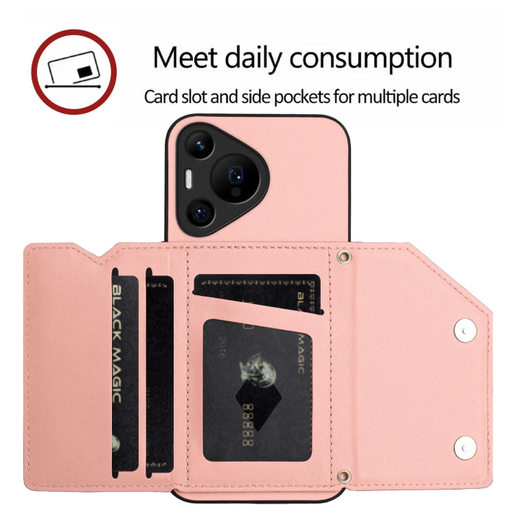 For Huawei Pura 70 Pro Skin Feel Four Card Slots Phone Case with Wrist Strap(Pink) - Huawei Cases by PMC Jewellery | Online Shopping South Africa | PMC Jewellery | Buy Now Pay Later Mobicred