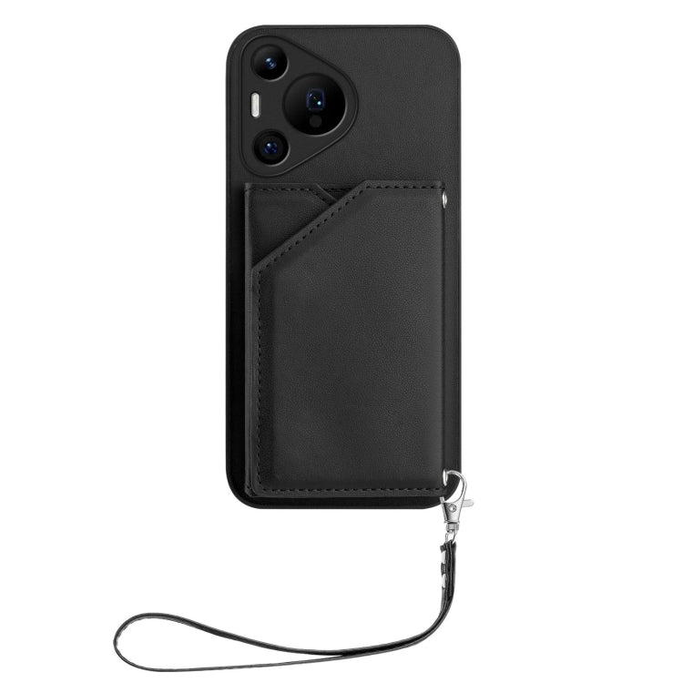 For Huawei Pura 70 Pro Skin Feel Four Card Slots Phone Case with Wrist Strap(Black) - Huawei Cases by PMC Jewellery | Online Shopping South Africa | PMC Jewellery | Buy Now Pay Later Mobicred