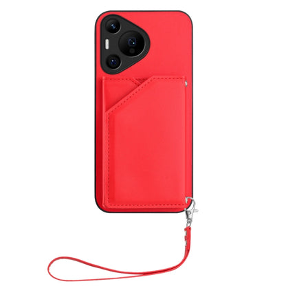 For Huawei Pura 70 Pro Skin Feel Four Card Slots Phone Case with Wrist Strap(Red) - Huawei Cases by PMC Jewellery | Online Shopping South Africa | PMC Jewellery | Buy Now Pay Later Mobicred